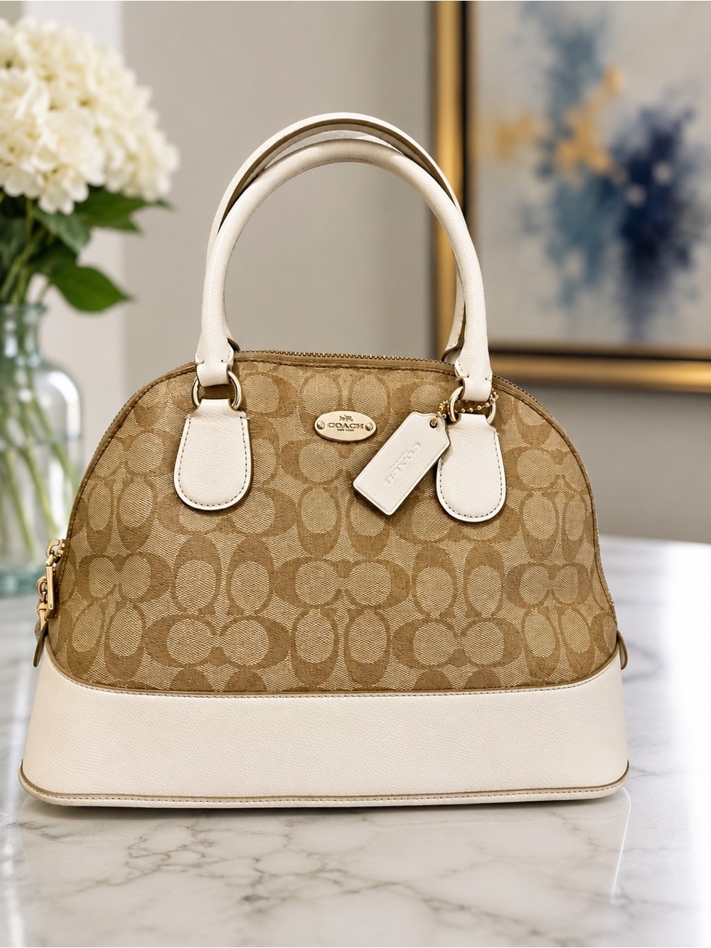 Coach Cora Dome Satchel Beige/Ivory